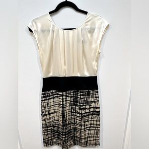 BCBG Maxazria Dress - Size 08 - Black and White/Cream Satin
